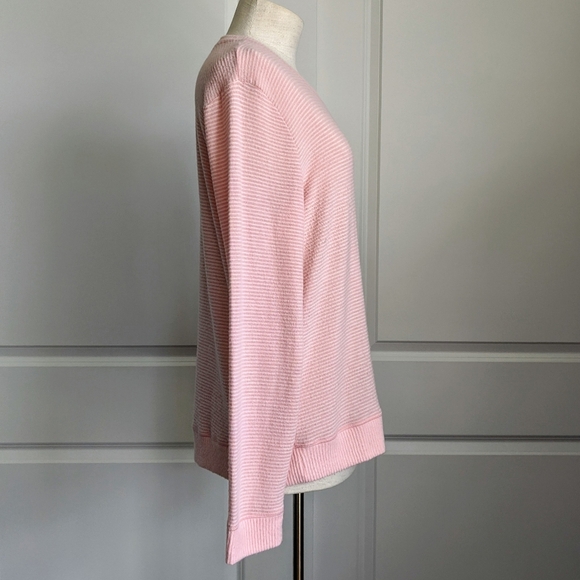Lucky Brand Pullover Brushed Knit Crew Neck Long Sleeve Striped Pink White L NWT - Picture 8 of 15